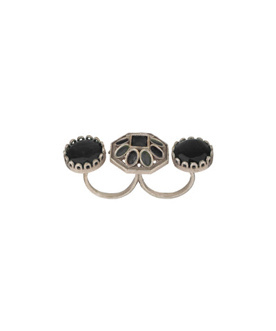 Double Finger Decorative Multi Stone Oxidised Ring | Stylika