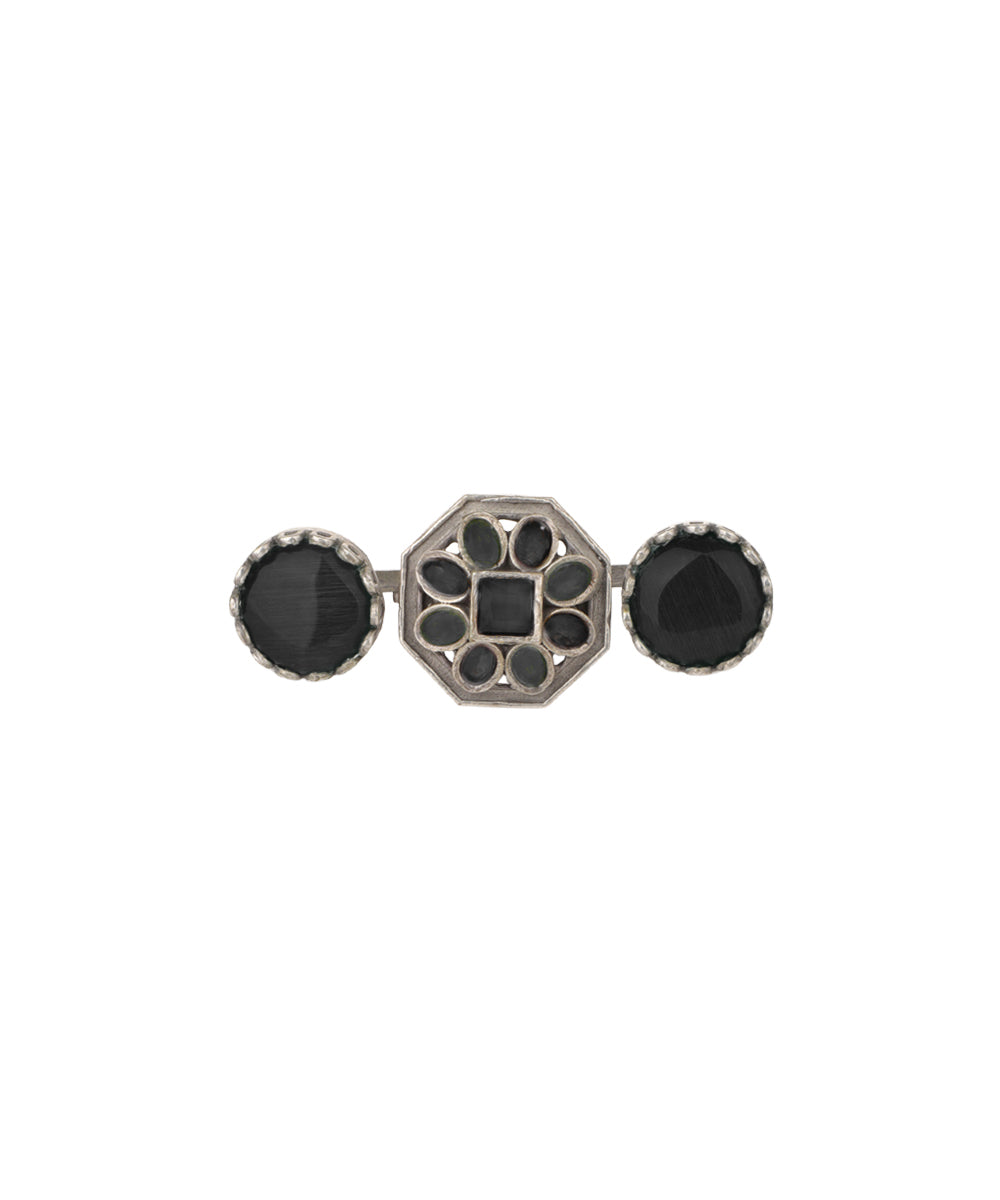 Double Finger Decorative Multi Stone Oxidised Ring | Stylika