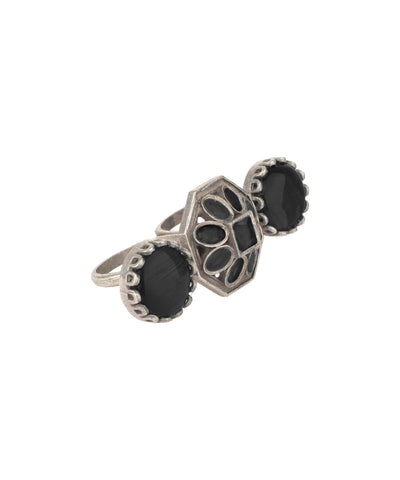 Double Finger Decorative Multi Stone Oxidised Ring | Stylika