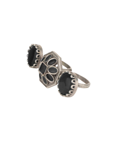 Double Finger Decorative Multi Stone Oxidised Ring | Stylika