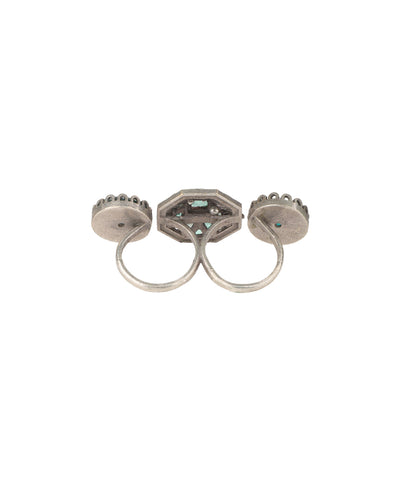 Double Finger Decorative Multi Stone Oxidised Ring | Stylika