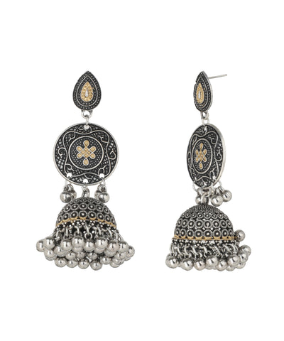 Dual Tone Circular Motif Jhumka Earrings | Stylika