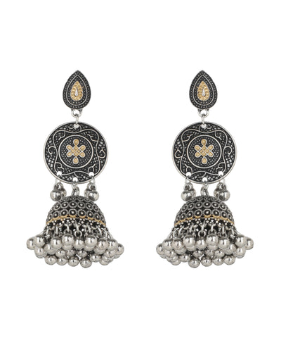 Dual Tone Circular Motif Jhumka Earrings | Stylika