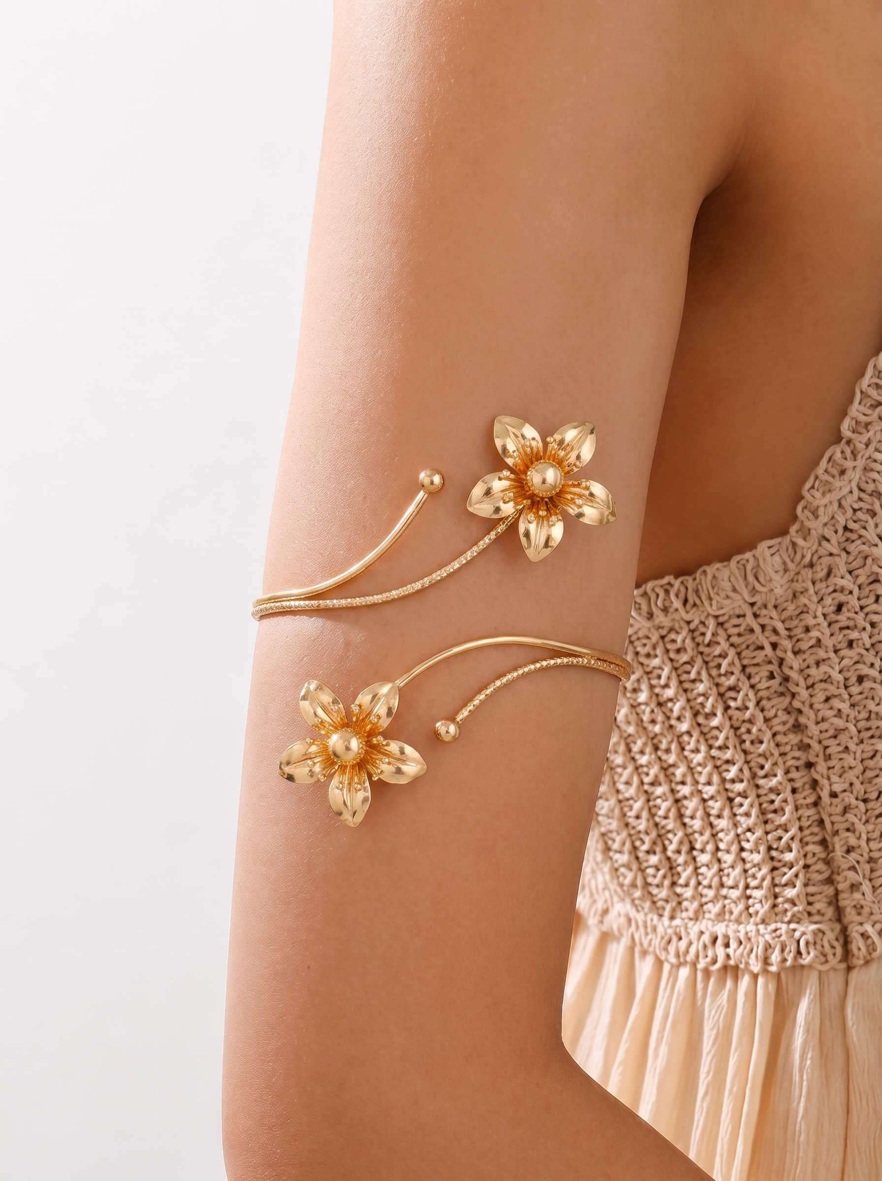 Double Floral Open Arm Cuff | Stylika