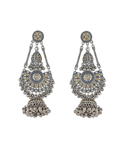 Floral Motif Layered Drop Oxidised Earrings | Stylika