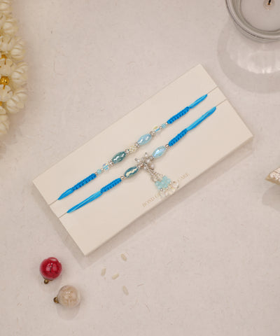 Aqua Beaded Rakhi Set with Charms | Stylika
