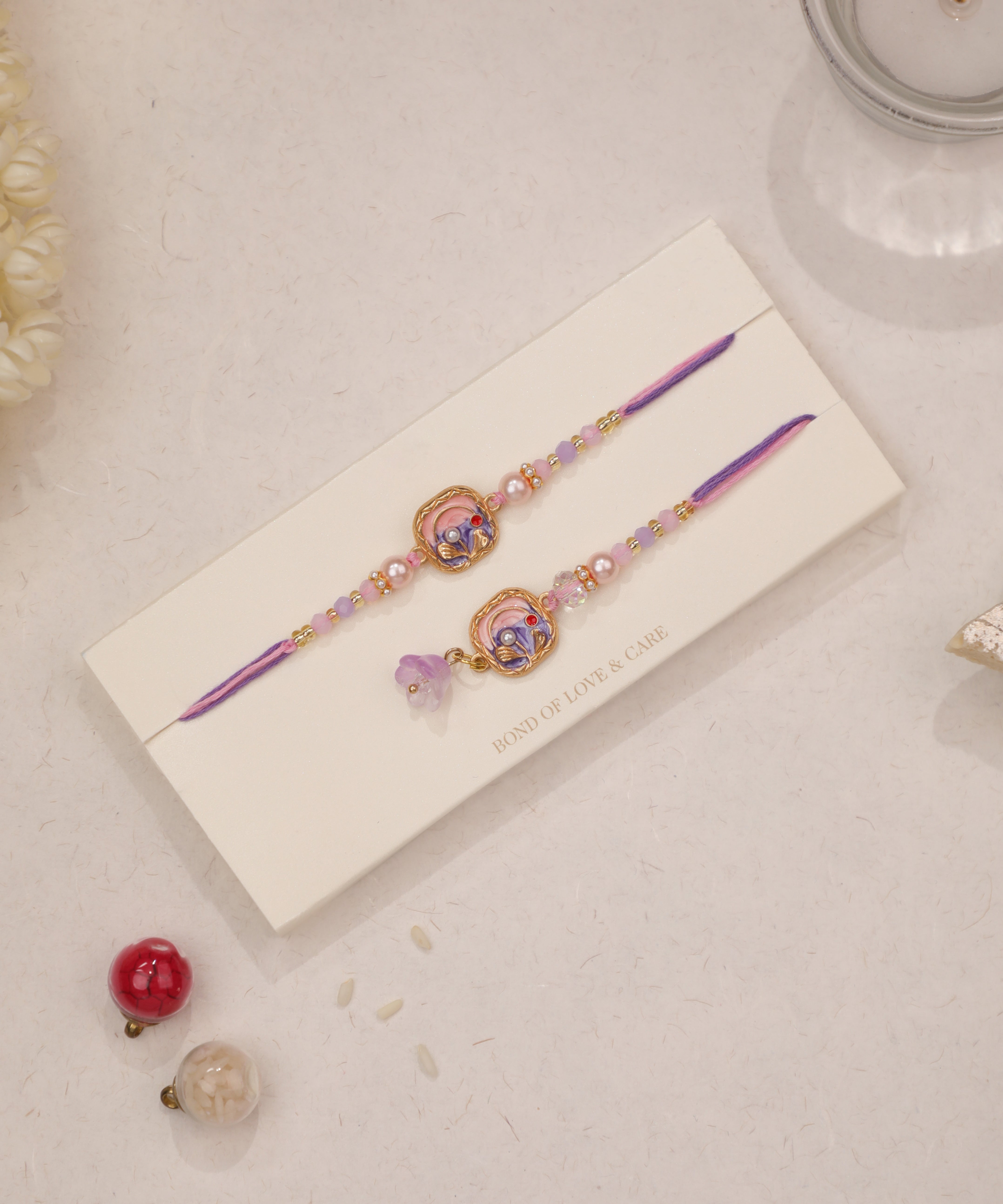 Pastel Enamel Beaded Rakhi Set | Stylika
