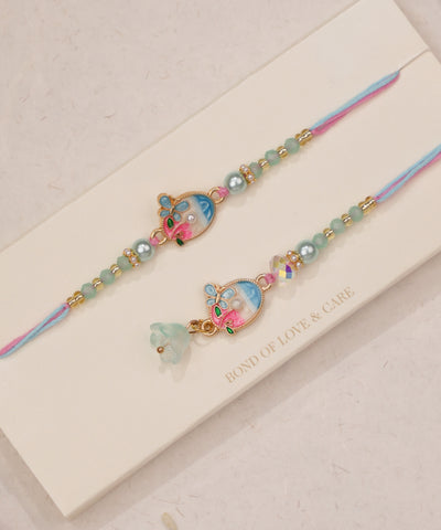 Pastel Floral Bhaiya Bhabhi Rakhi Duo Set | Stylika