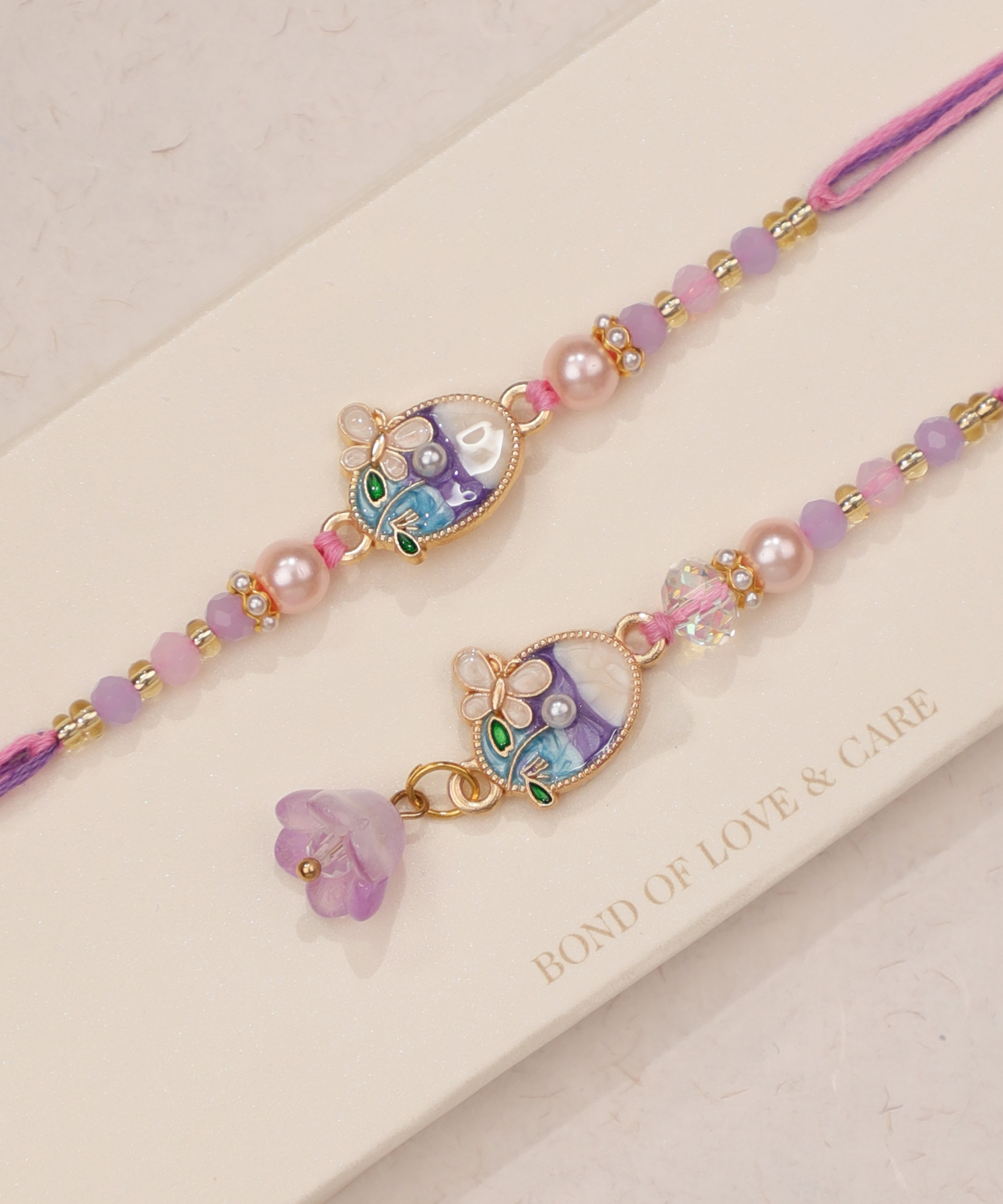 Pastel Floral Bhaiya Bhabhi Rakhi Duo Set | Stylika