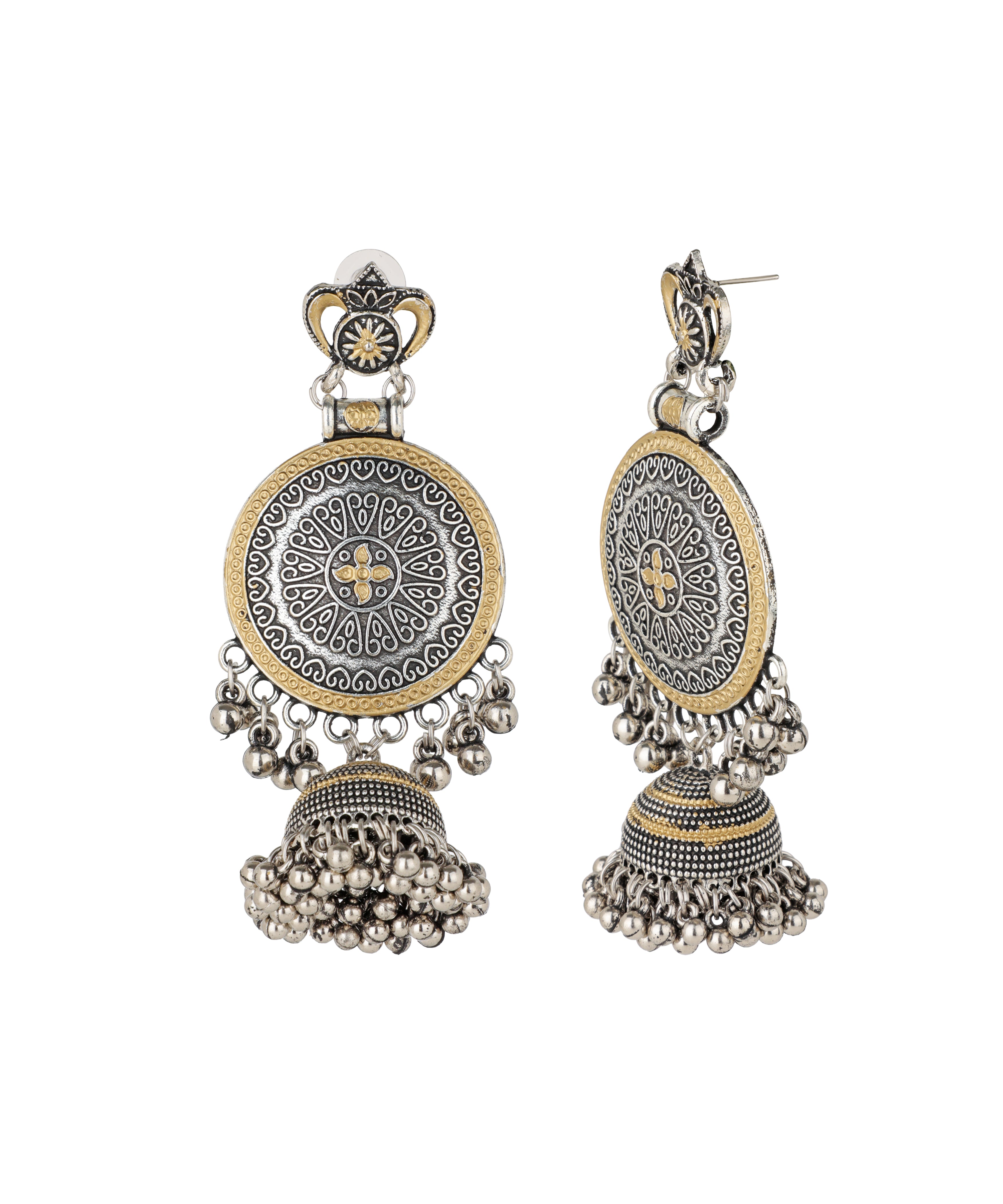 Circular Floral Motif Jhumka Drop Earrings | Stylika