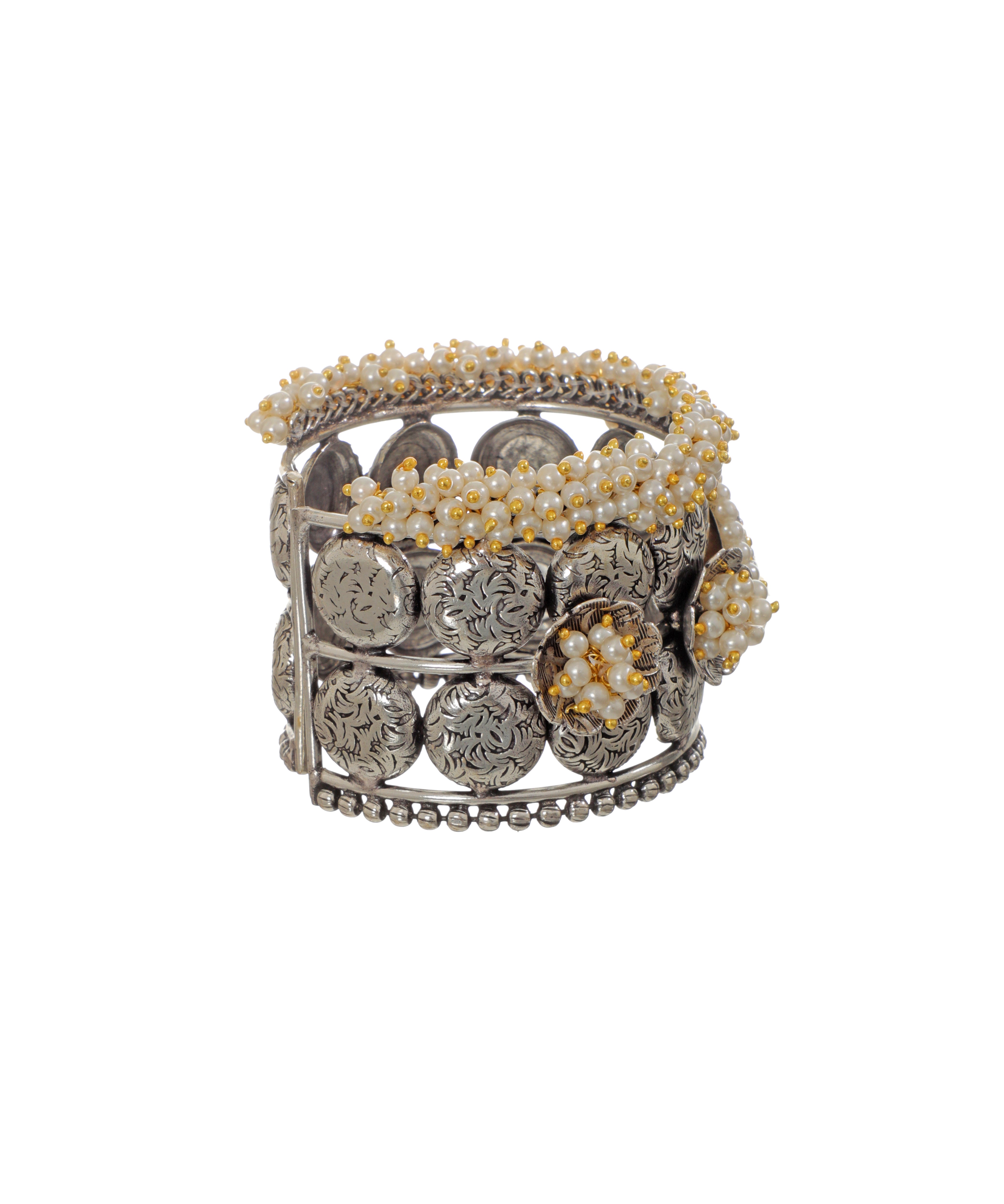Floral Oxidised Cuff Bracelet with Traditional Details | Stylika