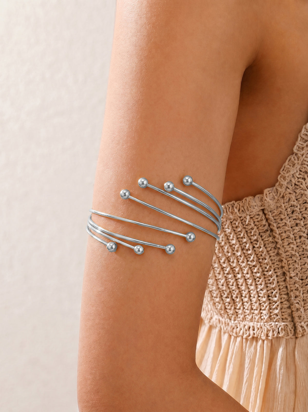 Modernist Multi-Band Sphere Detail Upper Arm Cuff | Stylika