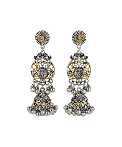 Two-Tone Coin Motif Jhumka Earrings | Stylika