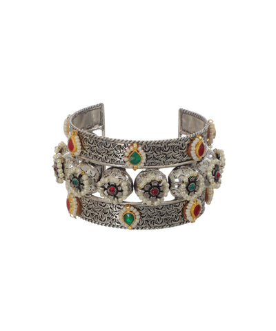 Intricate Floral Design Oxidised Cuff Bracelet | Stylika