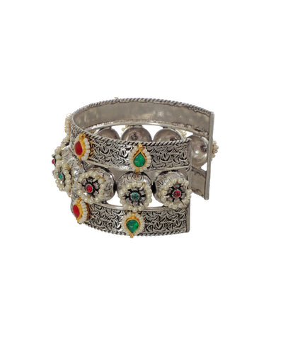 Intricate Floral Design Oxidised Cuff Bracelet | Stylika