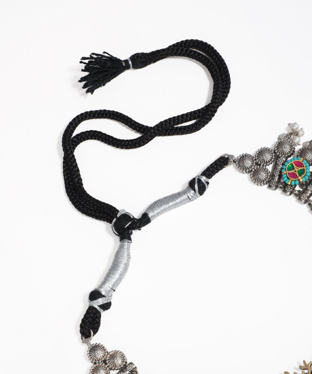 Oxidised Deer Motif & Pearl Drop Statement Necklace Set | Stylika