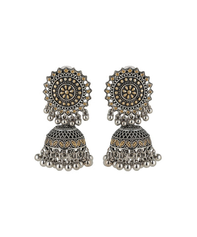 Dual Tone Floral Motif Jhumka Earrings | Stylika