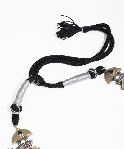 Oxidised Floral Motif Stone & Pearl Necklace Set | Stylika