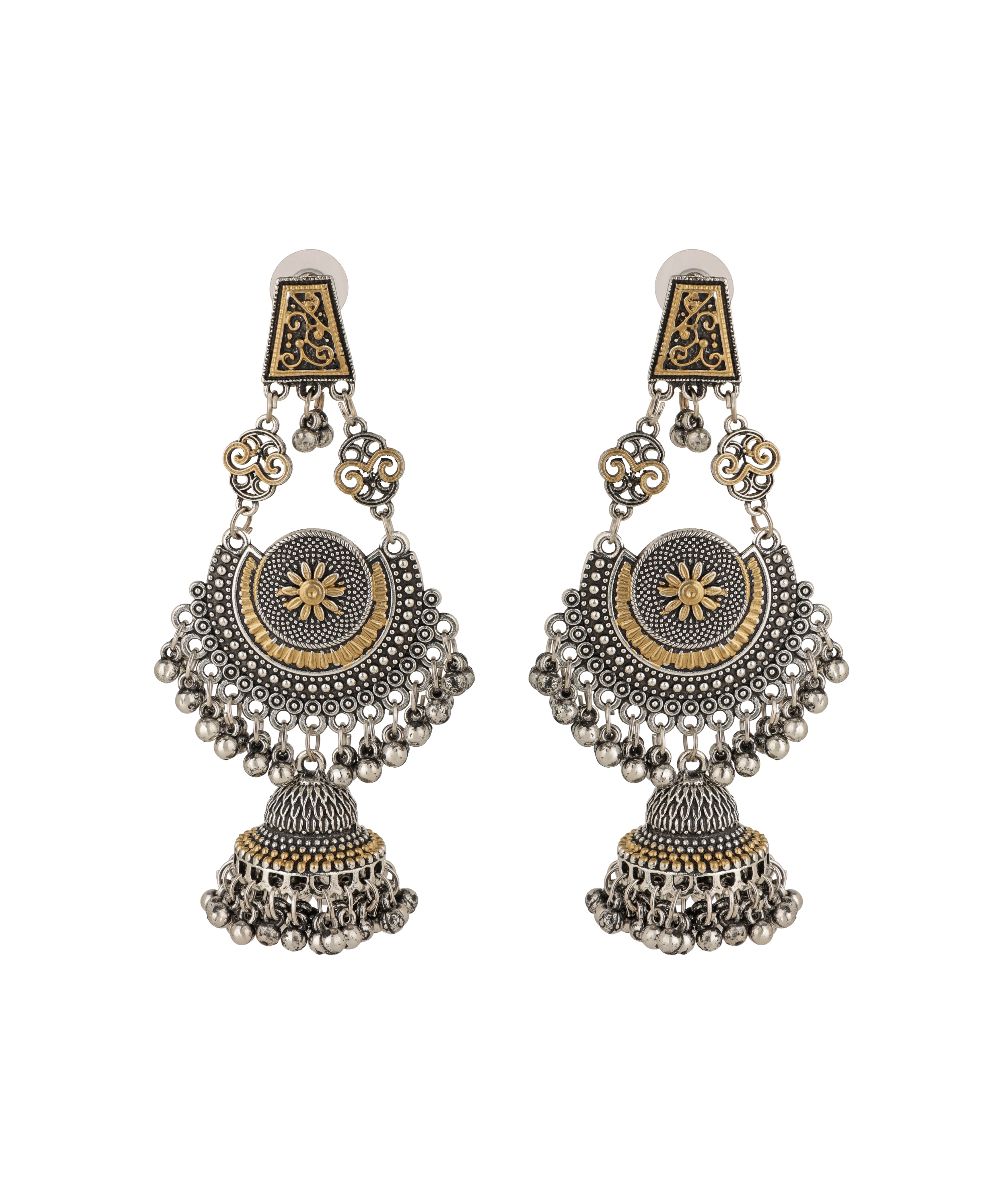 Floral Motif Layered Drop Earrings | Stylika