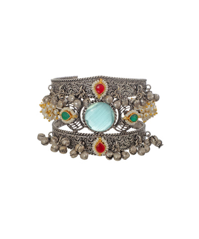 Traditional Design Oxidised Cuff Bracelet with Ghungroos | Stylika