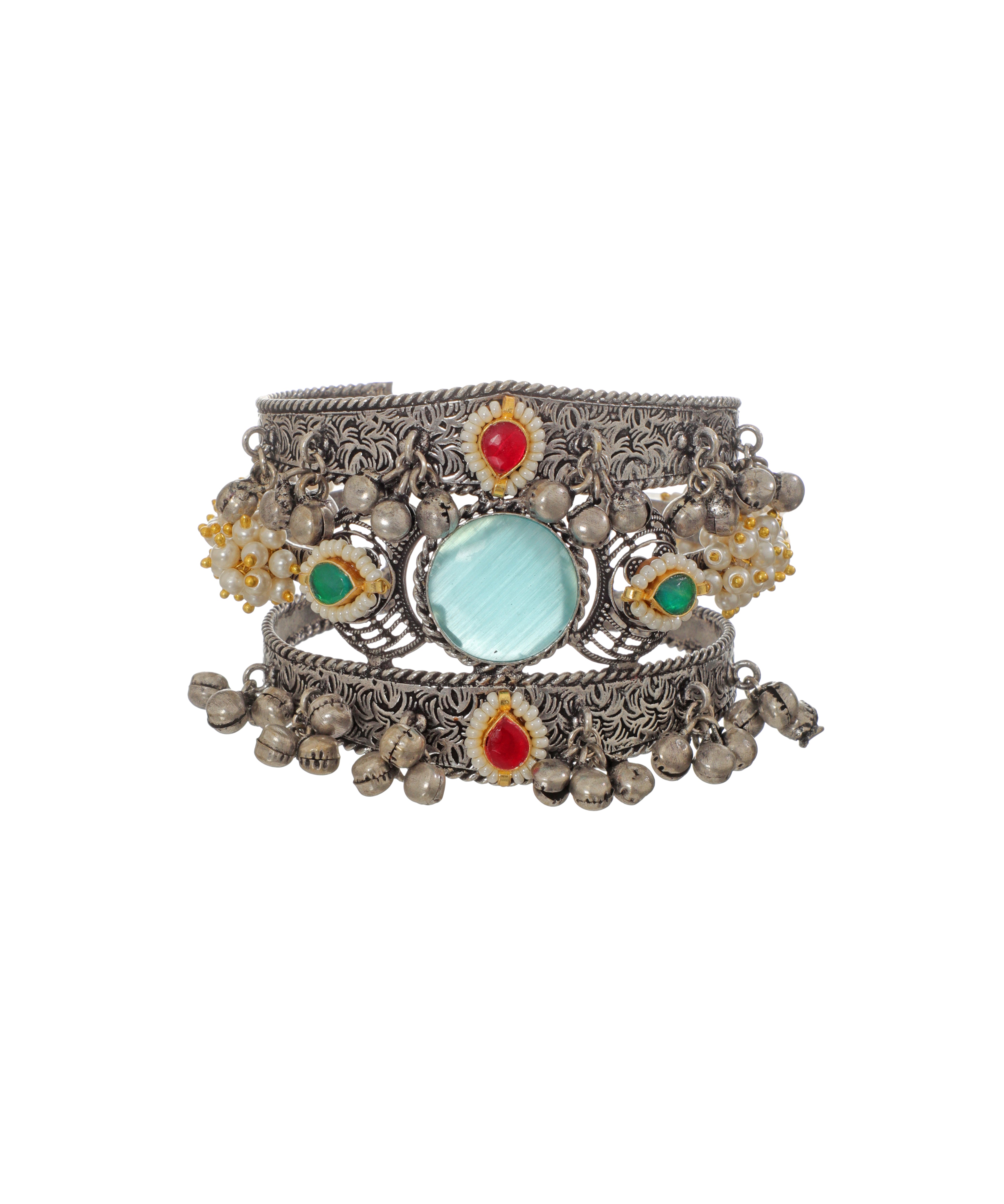 Traditional Design Oxidised Cuff Bracelet with Ghungroos | Stylika