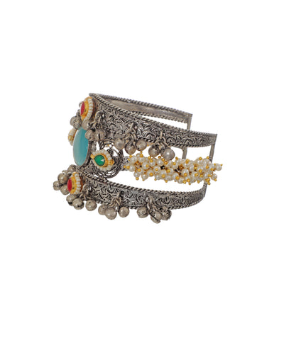 Traditional Design Oxidised Cuff Bracelet with Ghungroos | Stylika