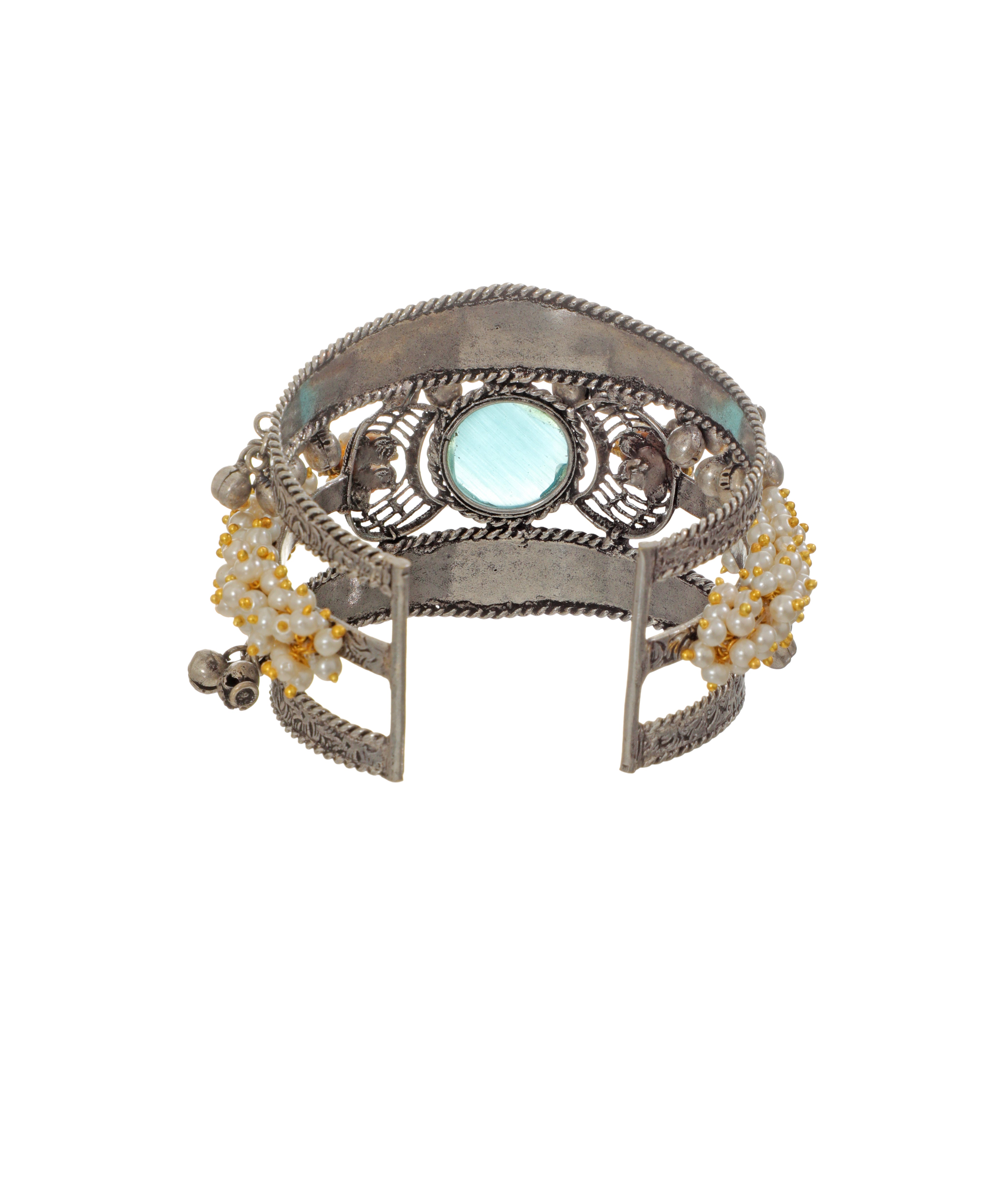 Traditional Design Oxidised Cuff Bracelet with Ghungroos | Stylika