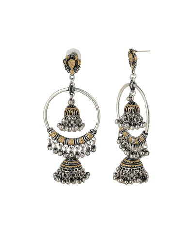 Dual Tone Circular Jhumka Drop Earrings | Stylika