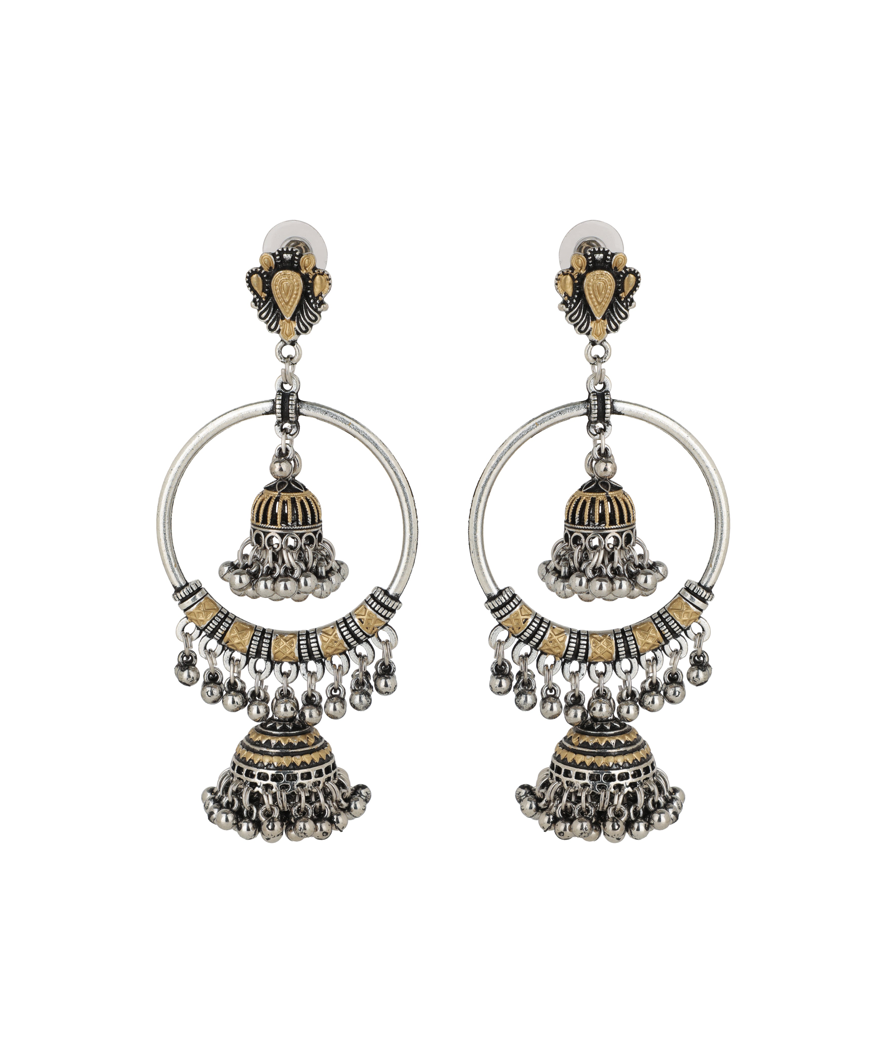 Dual Tone Circular Jhumka Drop Earrings | Stylika
