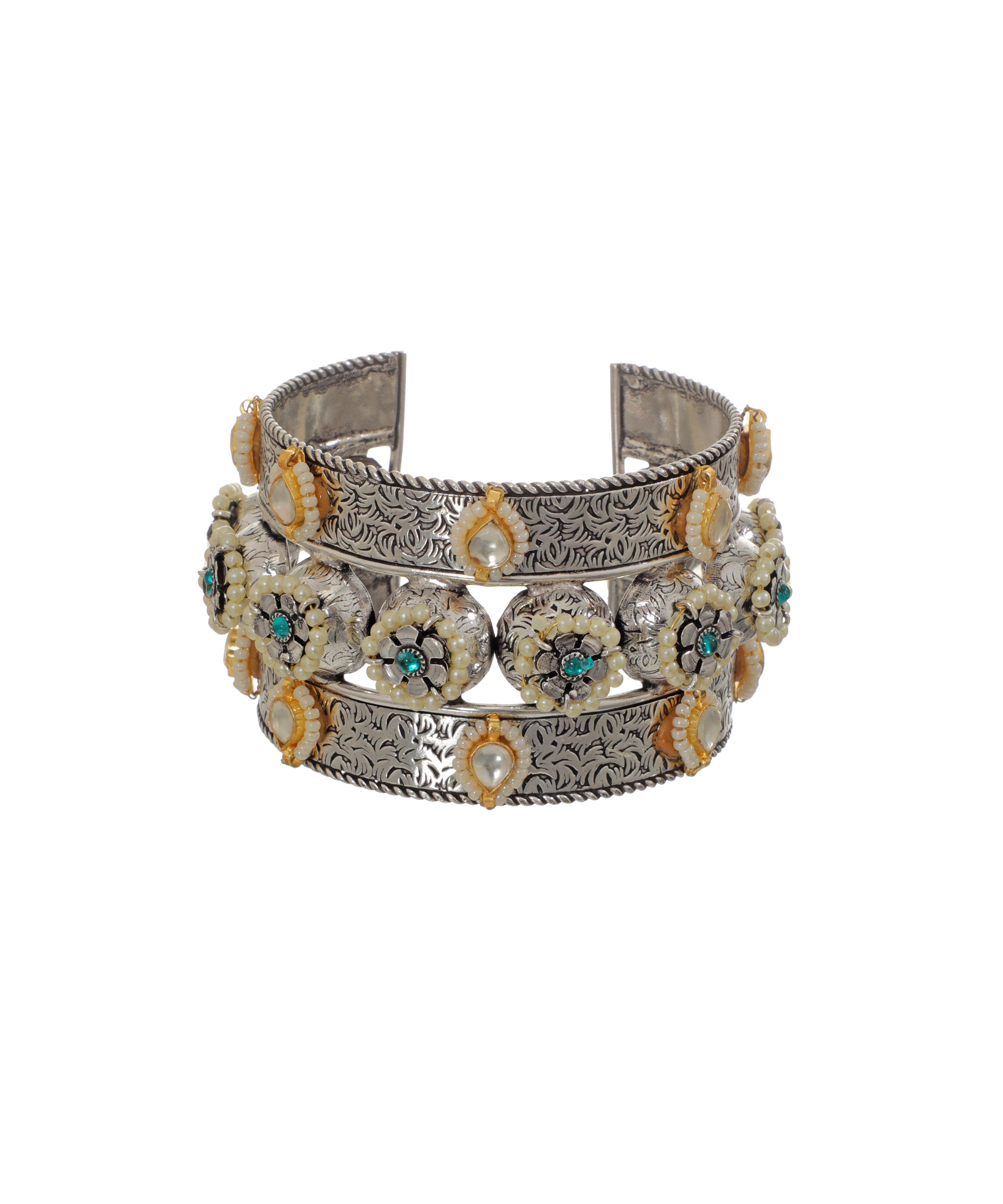 Intricate Floral Design Oxidised Cuff Bracelet | Stylika