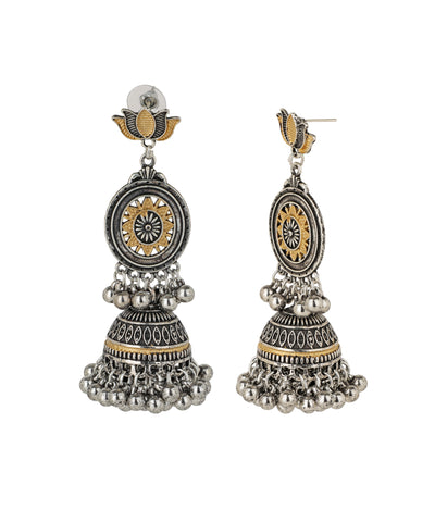 Lotus Motif Drop Oxidised Earrings | Stylika