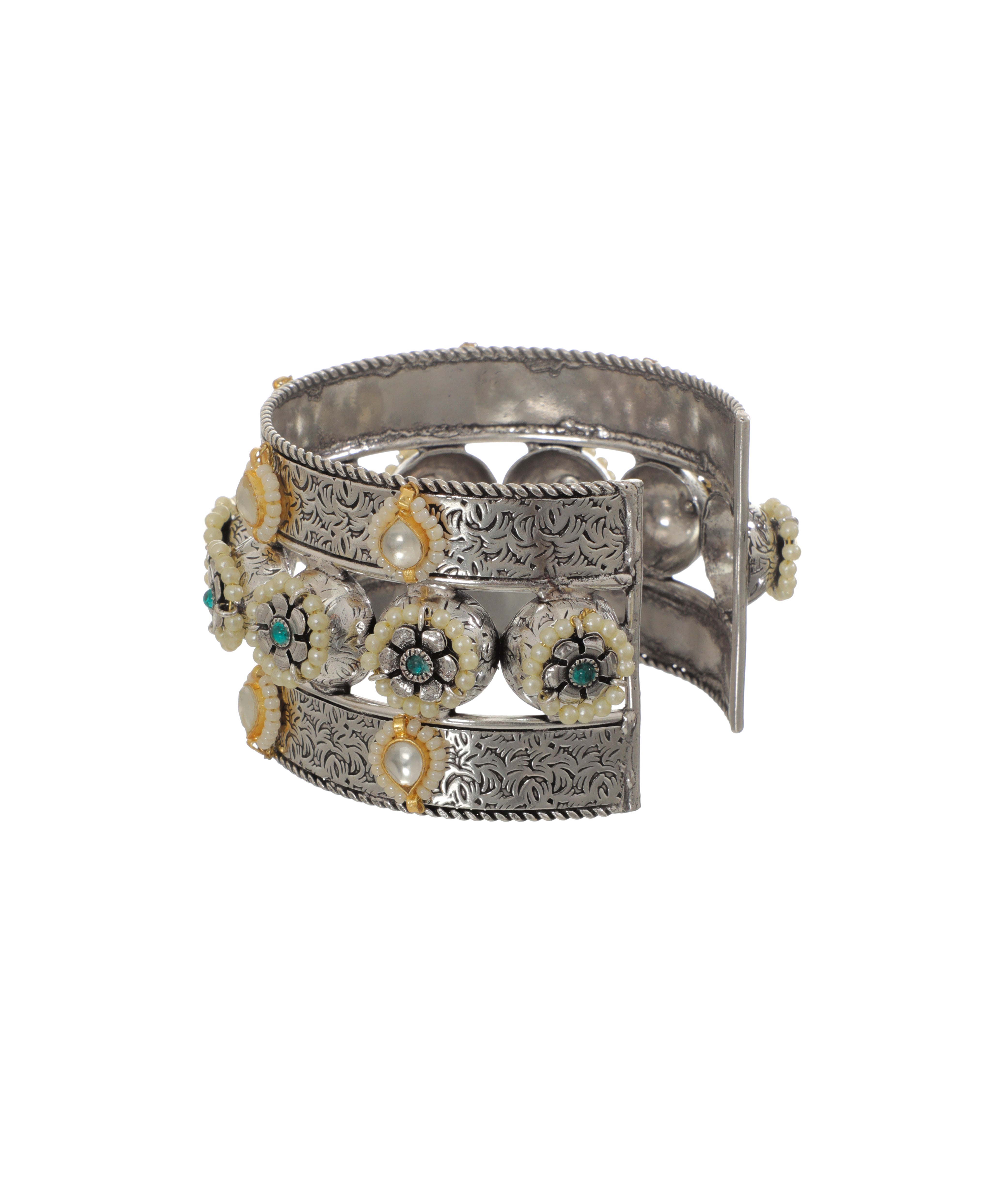 Intricate Floral Design Oxidised Cuff Bracelet | Stylika