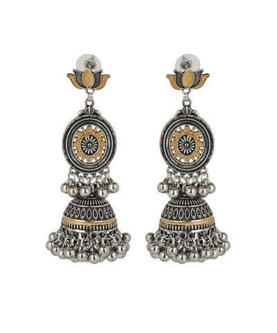 Lotus Motif Drop Oxidised Earrings | Stylika