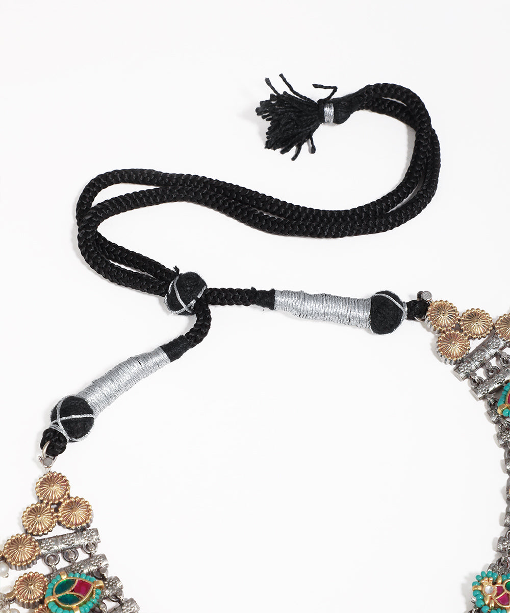 Oxidised Floral & bird Enamel Necklace Set | Stylika