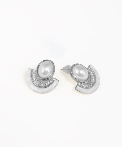 Gold-tone statement stud earrings with curved arc fan design