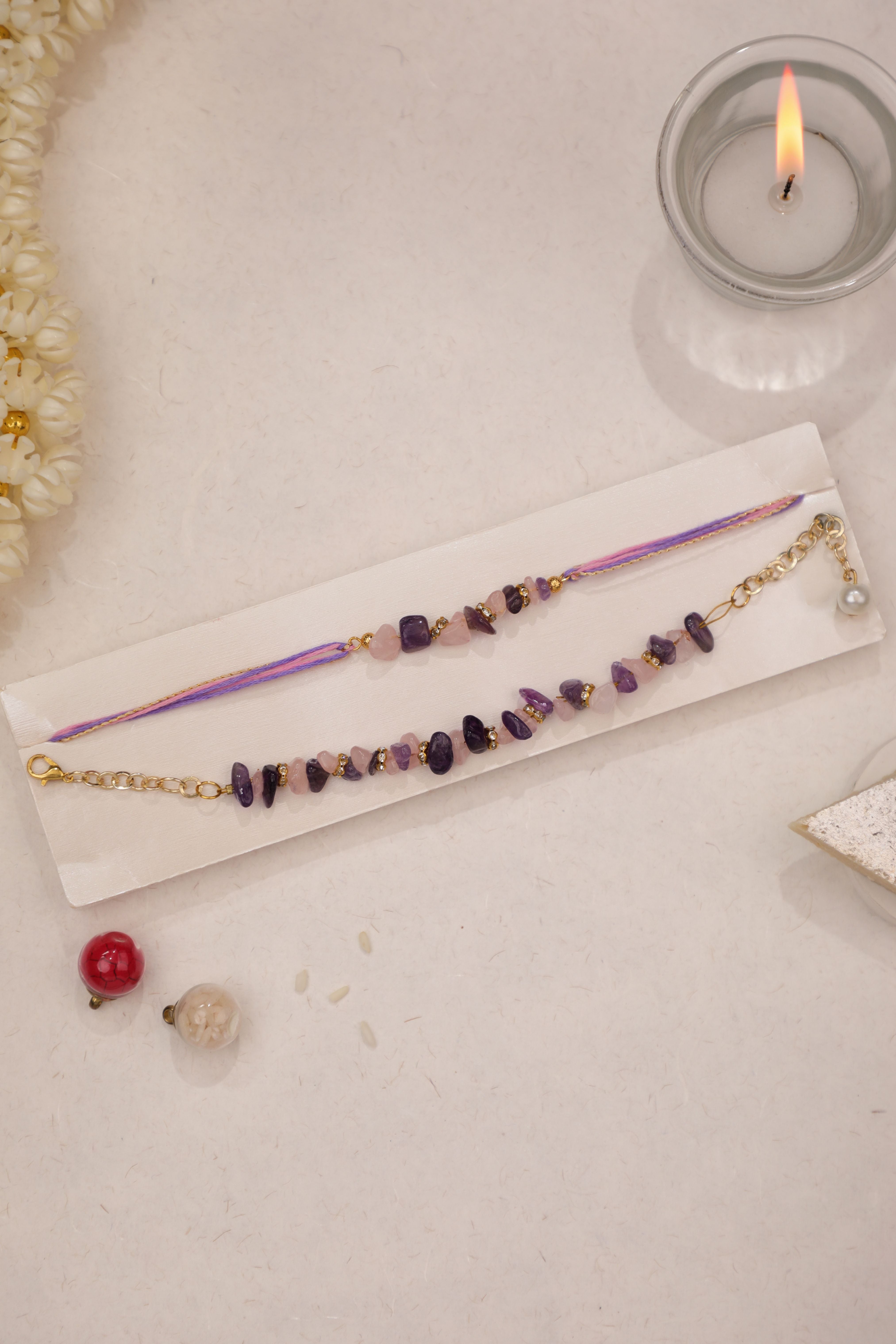 Natural Chip Stone Rakhi Set with Thread Detail | Stylika