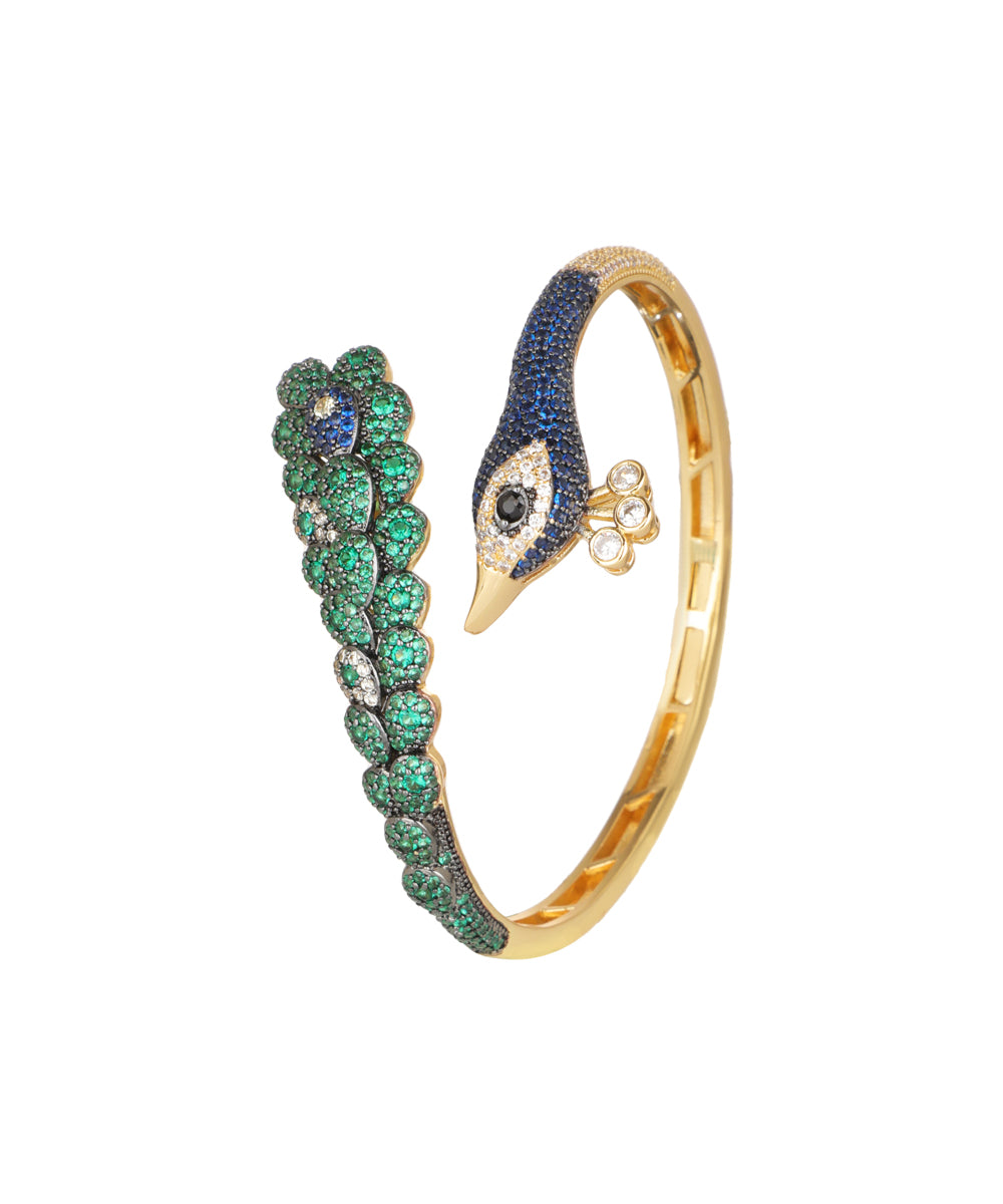 Peacock motif Kada bracelet with cubic zirconia detailing