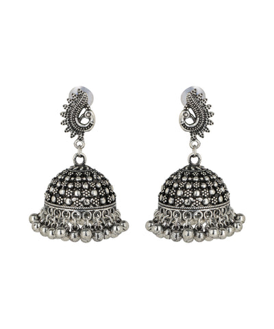 Peacock Motif Stud Jhumka Oxidised Earrings | Stylika