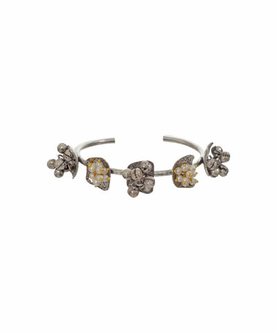 Clustered Pearl & Ghungroo Oxidised Cuff Bracelet | Stylika