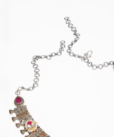 Statement Floral Ghungroo Oxidised Necklace Set | Stylika