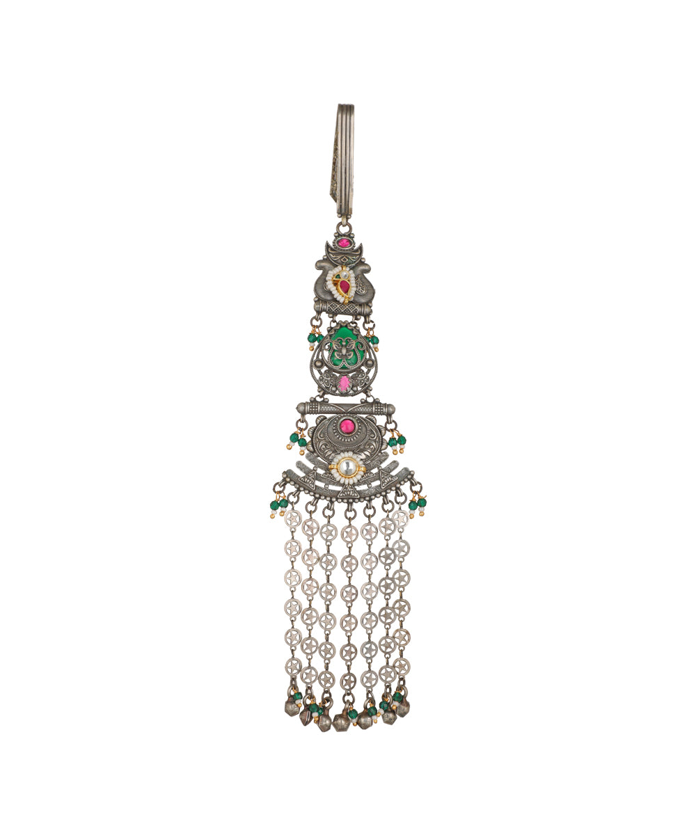 Oxidised Juda featuring floral motifs and dangle chains