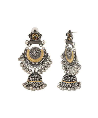Dual Tone Floral Motif Jhumka Earrings | Stylika
