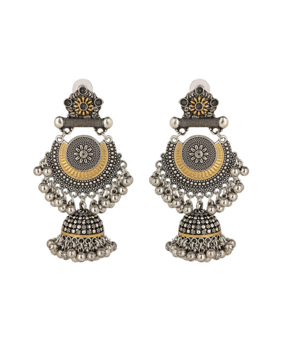 Dual Tone Floral Motif Jhumka Earrings | Stylika