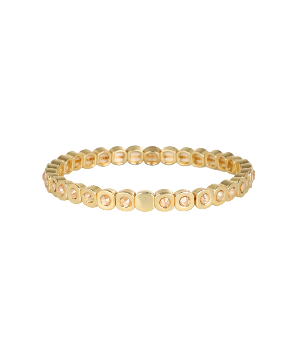 Bangle featuring a row of square bezel set glass crystals