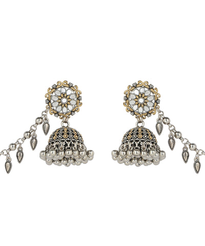 Floral Jhumka Earrings with Ear Chain | Stylika