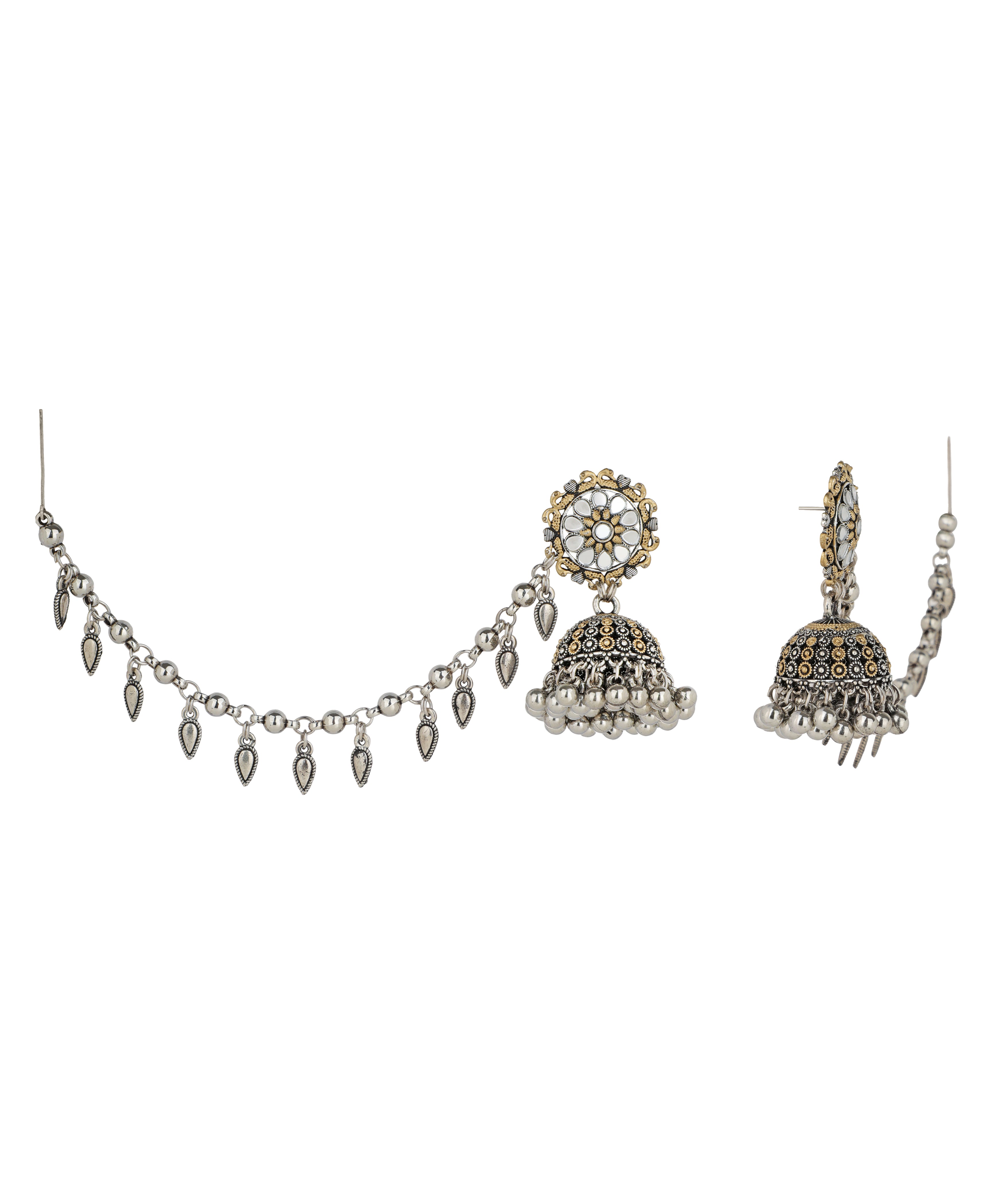 Floral Jhumka Earrings with Ear Chain | Stylika