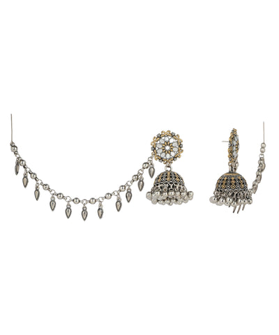 Floral Jhumka Earrings with Ear Chain | Stylika