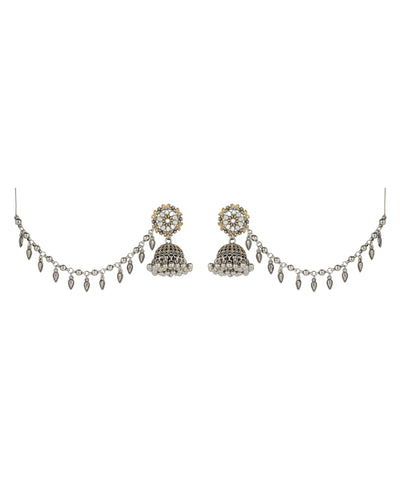 Floral Jhumka Earrings with Ear Chain | Stylika