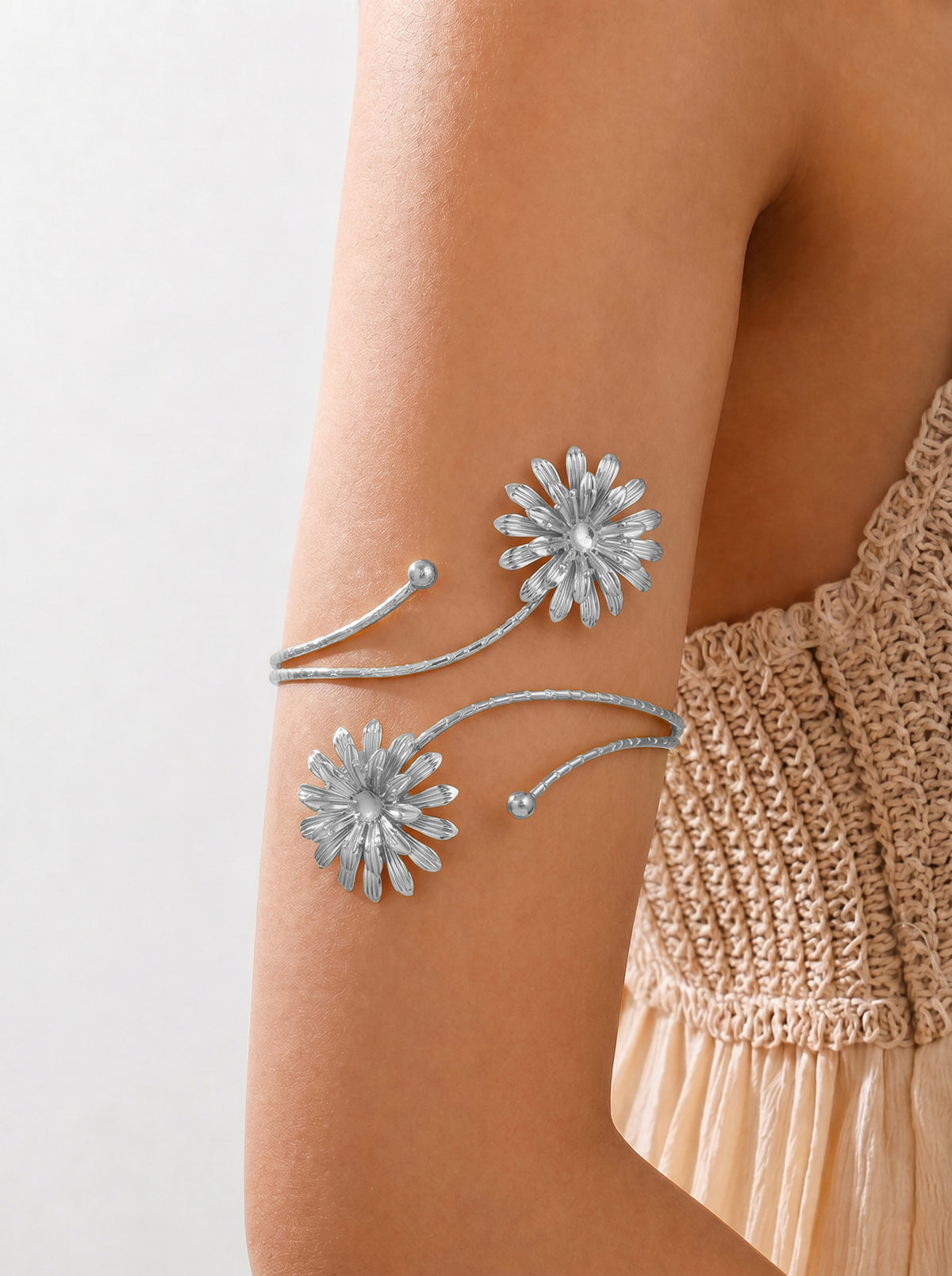 Intricate Floral Design Statement Arm Cuff | Stylika