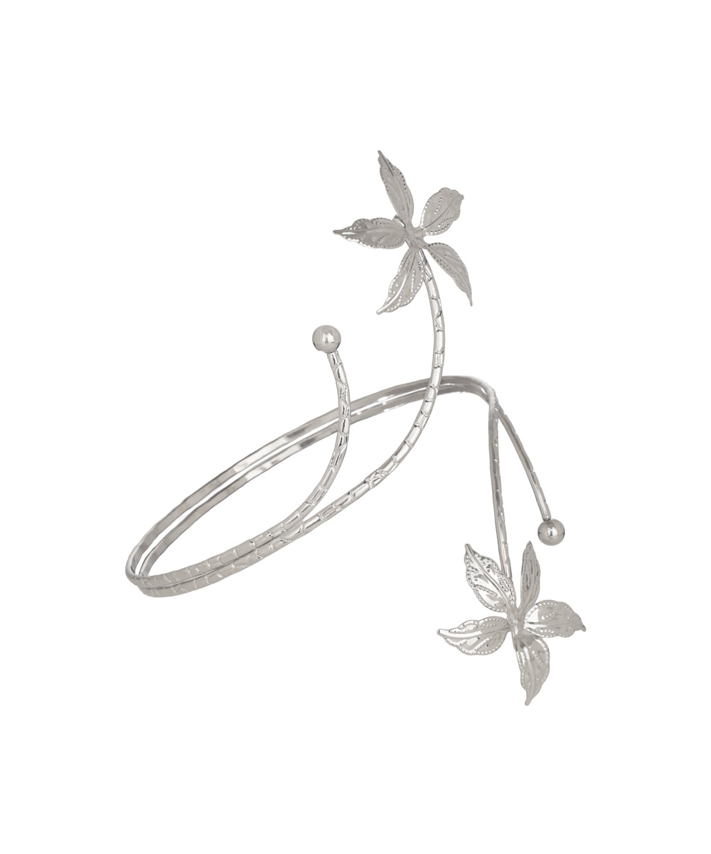 Delicate Floral Motif Open Arm Cuff | Stylika